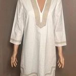 Preston & York White Midi Linen Dress w/ Tan Ribbon Hem Photo 0