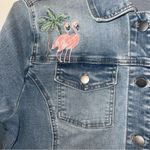 Chico's Flamingo Embroidered Ladies Denim Jacket Sz2 Medium Wash Boho Beachy EUC Photo 3