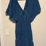 Aerie  American eagle pool to party flutter sleeve dress deep v neck blue Photo 0