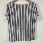 W5  Navy/White Striped Rayon Button Sleeve Blouse Top Size L Photo 3