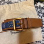 Gucci  Brown Leather & Denim Square Buckle Belt Photo 2