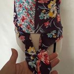 Loveappella Faux Wrap Floral Top Size XS Blue Purple Colorblock Stretch Tie Boho Photo 4