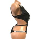 Victoria's Secret  Sexy Black Lace Rhinestone Teddy Bodysuit Shine Strap Logo Photo 2