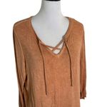 BKE  Lace Up Top‎ Size L Distressed Crisscross Neckline Minimalist BOHO Tee Photo 1