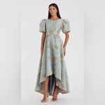 Mac Duggal  11608 Blue Brocade Puff Sleeve High Low Gown Dress Photo 2