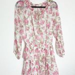 Love Shack Fancy  Popover Floral Silk Mini Dress Size Small Pink Long Sleeve Photo 3