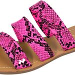 Womens Triple Strap Hot Pink and Black faux leather Snakeprint sandal sz 7 Photo 2