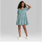 Wild Fable  Blue‎ Floral Puff Sleeve Tiered Mini Dress Off Shoulder Small Photo 3