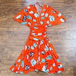 Diane Von Furstenberg DVF • Flutter Sleeve Cinched Waist Dress mesh midi Asher Vermillion floral print Photo 10