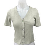 Madewell Beige Green Rib Knit Short Sleeve Button Crop Sweater Shirt Top Size XS Photo 0