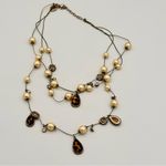 Betsey Johnson lucite leopard layer faux pearl necklace charms Photo 2