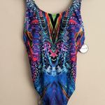 Swimsuits For All Women's Blue Multi Padded Bust One Piece Swimsuit size 10 Photo 1