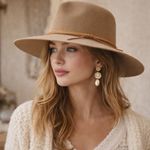 Phenix Womens Wool Rancher Fedora Tan Wide Brim Leather Band Western Boho Hat OS Brown Photo 0