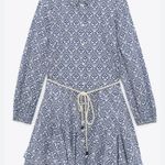 ZARA  White Blue Belted Dress Photo 0