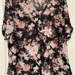 Siren Lily Womens Plus Size 2X Sheer Black Floral Mesh V-neck Top Short Sleeve Photo 0