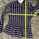 Le Sarte Pettegole Women’s Size 40 S Navy Blue Striped Peplum Button Down Shirt Photo 7