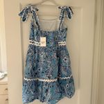 Stellah Blue White Floral Scallop Trim Mink Dress Bow Tie shoulder Small NWT Photo 3