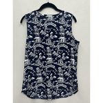 Jude Connally Ali Tank Top Large Chinoiserie Navy Sleeveless Non Wrinkle Stretch Blue Photo 1
