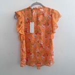 NWT Maison D’ Amelie ruffle Floral Orange top blouse XSmall short Sleeve Smocked Size XS Photo 2