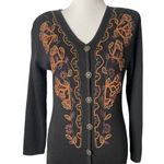 Vintage Carole Little Long Sweater Dress Size MP Black Embroidered Knit Floral Photo 1