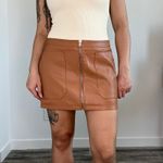 Free People  Faux Leather‎ Mini Skirt Brown Size 10 Front Zip Pocket Photo 8