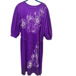 Vintage Purple Floral Disco Dress Pleated Midi Belted 3/4 Sleeve Party Size undefined Photo 1