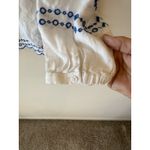 J Crew Bungalow White Linen Blue Embroidered Top Blouse Long Sleeve Eyelet Small Photo 4
