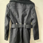 EXPRESS Women Short Wool Belted Coat Jacket With Faux Fur Collar XS Black Photo 3