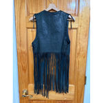 Vent Couvert Paris Black Leather Fringe Vest Boho Western Moto Size L Size L Photo 3
