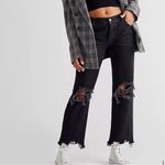 Free People Maggie Mid-rise Straight Button Fly Jeans Washed Black Size 28 Photo 2