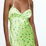 ZARA  green satin effect mini dress Photo 3
