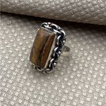 LG TIGERS EYE GEMSTONE RING STERLING SILVER OVERLAY 925 Size 8 Photo 1