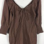 ASOS NWT  Design Brown Linen Puff Sleeve Ruched Front Mini Dress Size 8 Photo 10
