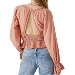Free People NWT  Boho Puff Sleeve Megan Crocheted Cropped Top Coral Shirt XS $128 Photo 2