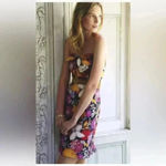 Anthropologie Black Pink Floral Strapless Bow Dress Sz 2 Woman MOULINETTE Photo 1