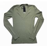 NWT Monrow Green Long Sleeve Ribbed V Neck Pullover Size XS New Women's Photo 0