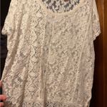 Miss Me Womens Large Ivory Crochet Floral Lace Short Sleeve Semi Sheer Excellent Photo 1