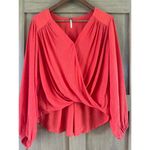 Free People Check On It Faux-Wrap Gauzy Blouse Red/Orange Women’s size XS Photo 5