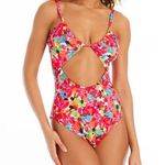 Sanctuary Geranium Cut-Out One-Piece Swimsuit Removable Cups Floral Pink L Photo 0