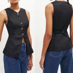Reformation  Black Linen Aspen Vest. Size 2. New With Tags. Photo 1