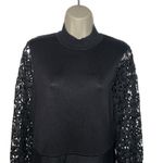 Nina Leonard Women M Black Dress High Neck Long Crochet Lace Sleeves Knee Length Photo 1