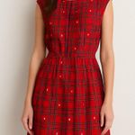 Vintage 50s Lanz Original Red Plaid Sleeveless Button Back Midi Dress Classic XS Photo 0