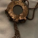 Betsey Johnson Signed 26” Necklace Cobalt Blue Round Pendant Flowers Rhinestones Photo 4