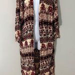 ZARA Trafaluc Kimono Duster Cardigan Red Beige Elephant Floral Bohemian Medium Photo 0