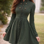 Tough Luv Clothing Army Green Ruffled Zip Up Sweatshirt Dress Photo 0