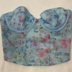 Vassarette  Floral Blue Sheer Bustier Top woman’s size 36 B Photo 0
