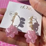 Noir earrings gold tone pink tiger eyes beaded ball drops white pearls tassel Photo 1
