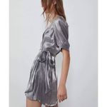 ZARA NWOT  Metallic Silver Laminated Pewter Wrap Mini Dress Sz XS Photo 6