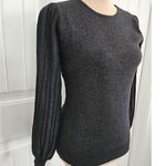 Nanette Lepore Black Lurex Ribbed Balloon Sleeve Sweater Silver Buttons sz M Photo 1