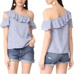 Madewell Shirt Women 0 Blue White Stripe One Shoulder Ruffle Top Casual Nautical Photo 6